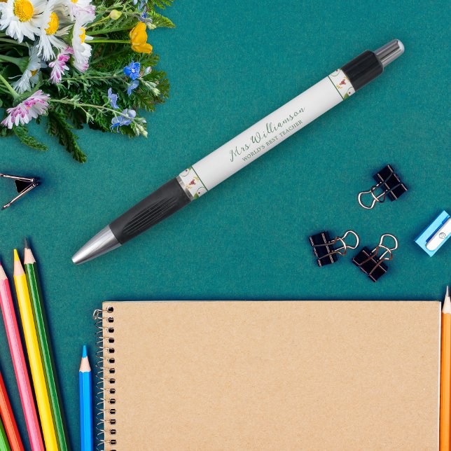 Folhas Modernas Brilhantes e Caneta de Professores (Bright Modern Floral Teacher's Pen. Say thank you with this personalised gift.)