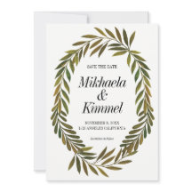 Folhas pintadas à mão Salvar o Convite de Data