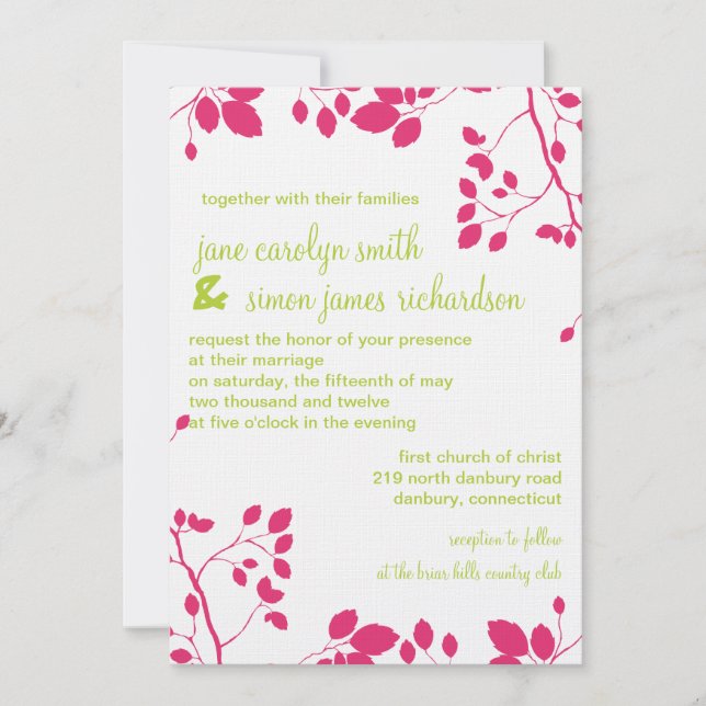 Folhas Rosa - Lindos convites para casamento (Frente)