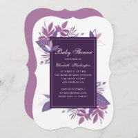 Folhas roxas. Convite para chá de fraldas violeta