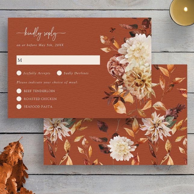 Folhas Rústicas de Outono Cartão de Resposta em Te (Fall Rustic Watercolor Leaves Terracotta RSVP Card by Painted Paperie
)