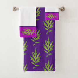 Folhas selvagens num conjunto de toalhas de banho