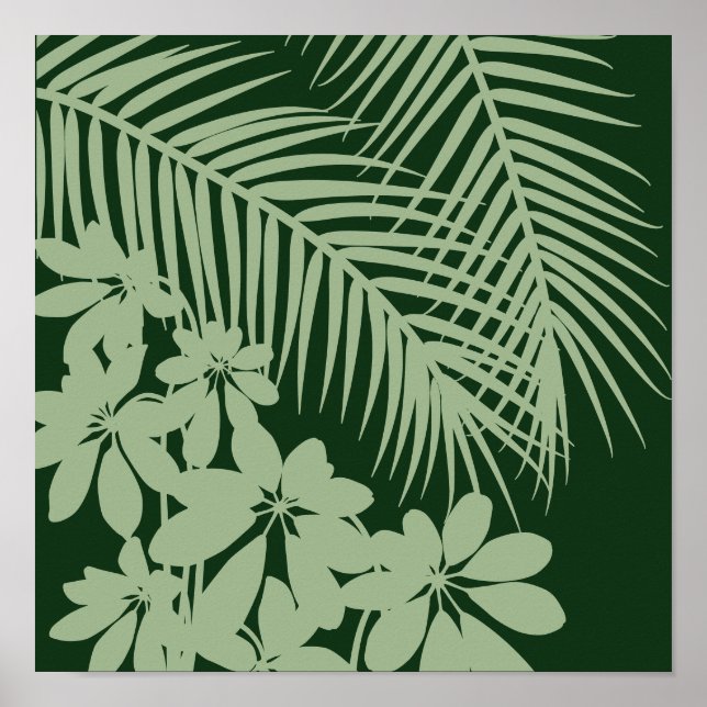 Folhas Tropicais 3 Impressão de Arte Moderna Verde (Frente)