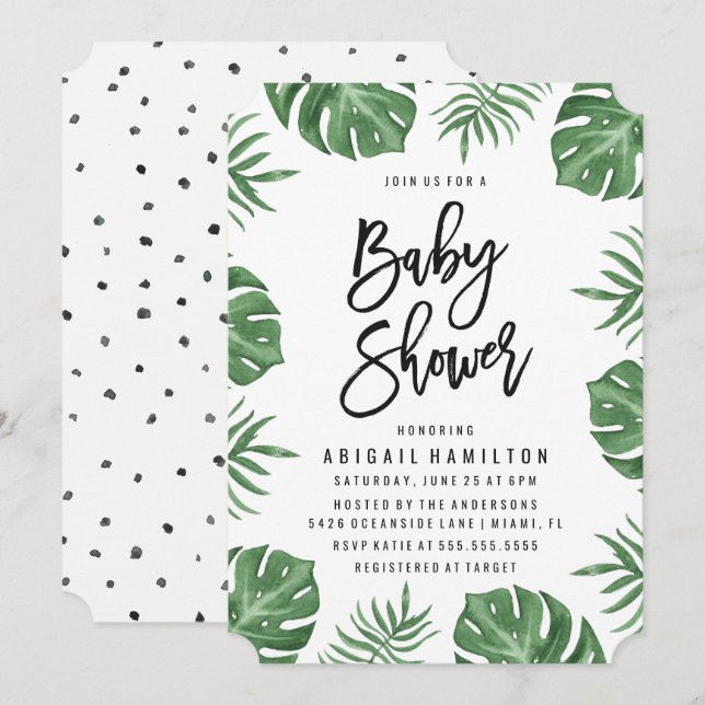 Folhas tropicais | Convite para chás de fraldas (Frente/Verso)