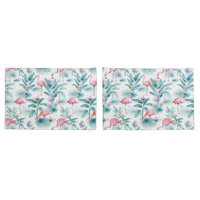 Folhas tropicais cor-de-rosa flamingos (Verso - conjunto)