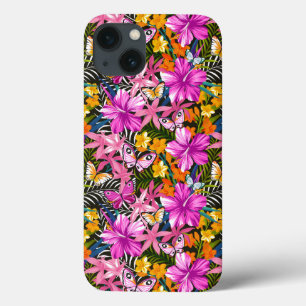 Folhas tropicais e flores