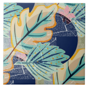 Folhas tropicais em estilo verde. Azulejo de Cerâm