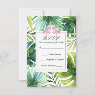 Folhas Tropicais & Flamingos RSVP Casamento de Ver