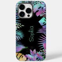 Folhas Tropicais Iridescentes, Nome Leve, Preto