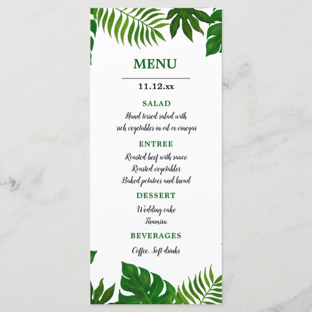 Folhas tropicais | Menu Casamento (Frente)
