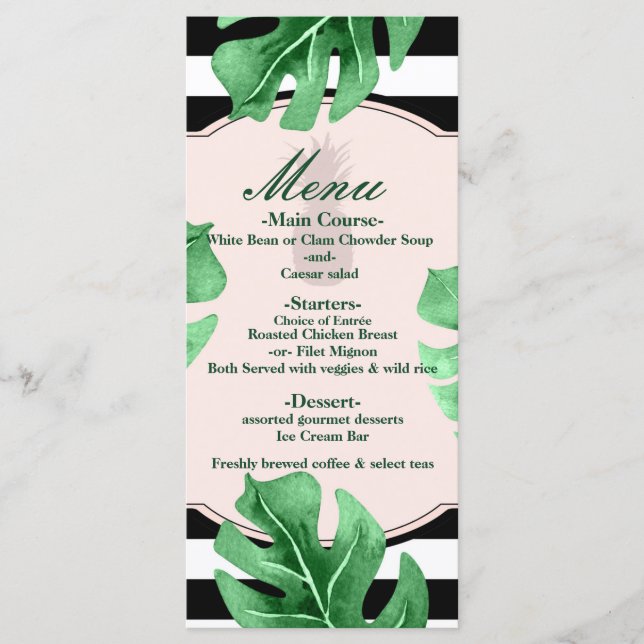 Folhas Tropicais & Menu de Casamento Elegante de A (Frente)