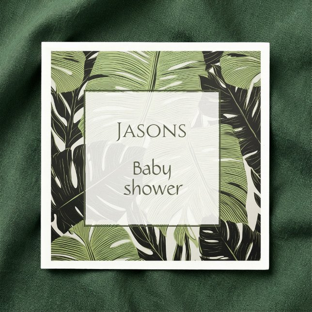 Folhas tropicais Nome do chá de fraldas guardanapo (Tropical leaves baby shower name napkin.)