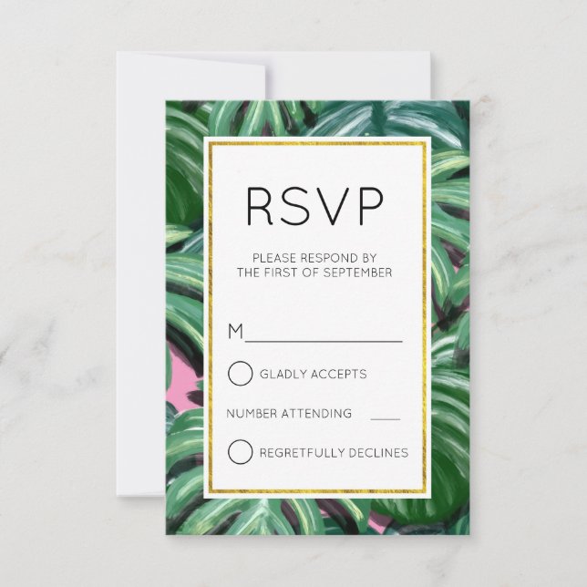 Folhas Tropicais Verde & Exuberante RSVP Simples (Frente)