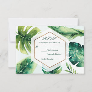 Folhas Tropicais Verdes Branco RSVP de Casamento E