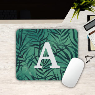 Folhas Tropicais Verdes Monogramadas Mousepad