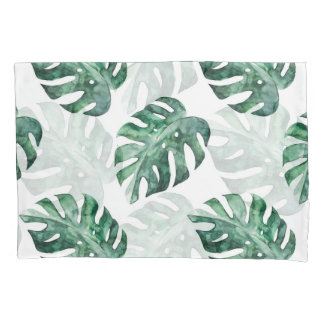 Folhas tropicais verdes, padrão de aquarela