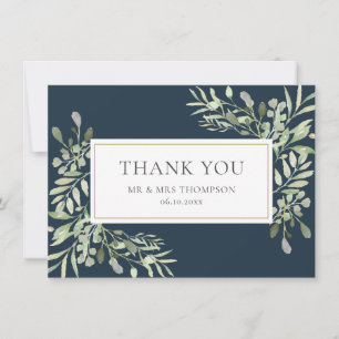 Folhas Verdes Azul Marinho Casamento Agradecimento