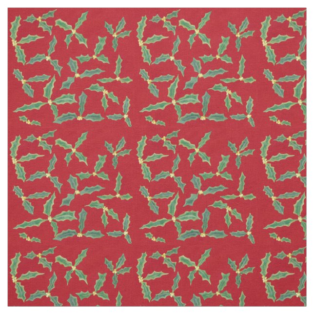 Folhas Verdes com Flores Amarelas Tecido Vermelho (Modelo)