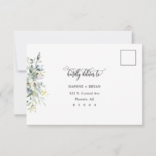 Folhas Verdes Elegantes Resposta com Endereço no V (Verso)