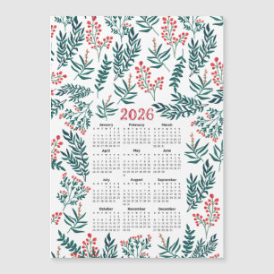 Folhas Verdes no Calendário 2026 e Padrão Floral V