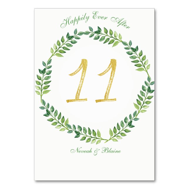 Folhas Verdes Românticas - Cartão de mesa de Casam (Frente)