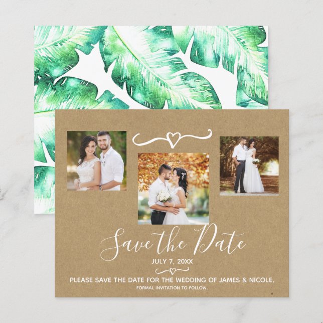 Folhas Verdes Tropicais Fotografia de Casamento Sa (Frente/Verso)