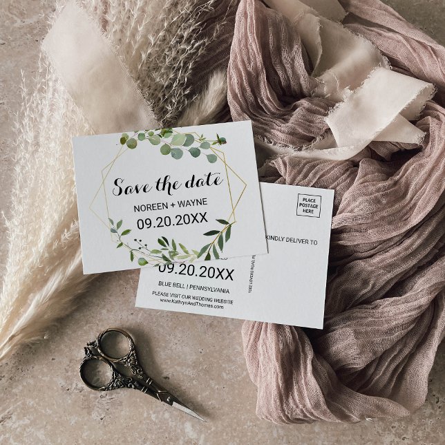 Folhas verdes tropicais salvam o cartão de data (Criador carregado)