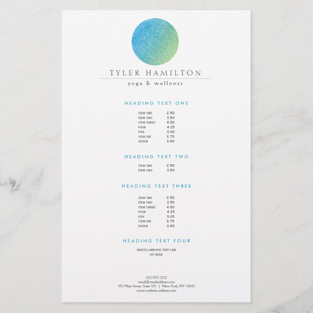 Folheto azul esticado moderno em círculo verde (Frente)