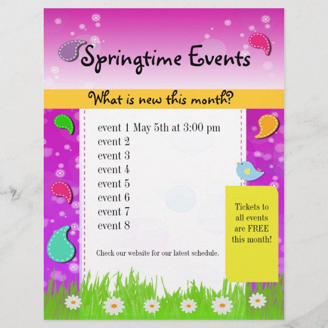 Folheto Colorida de Eventos de Springtime de Prima (Frente)