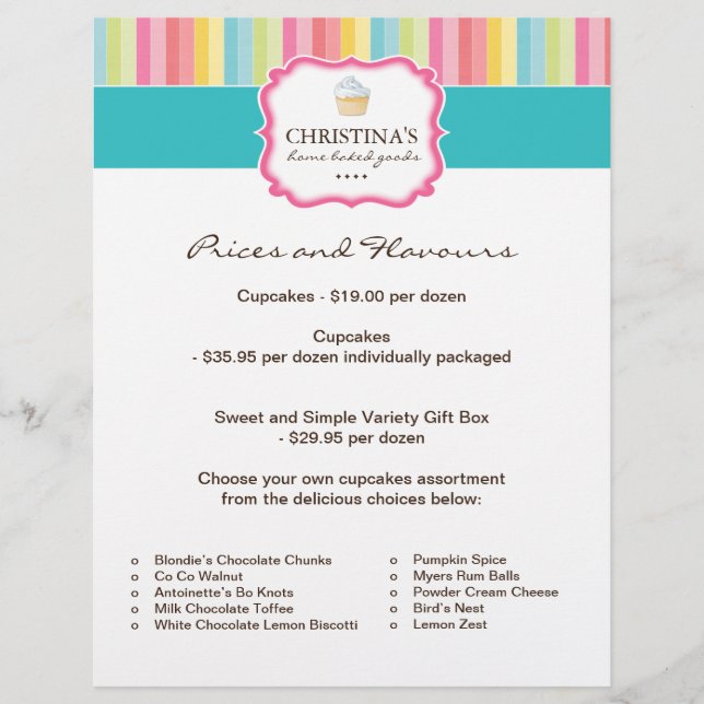 Folheto da Lista de Preços da Bakery (Frente)