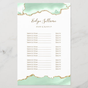 Folheto da lista de preços de agata verde Seafoam