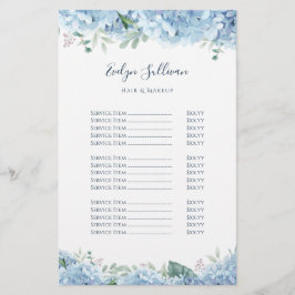 Folheto da lista de preços de hydrangea azul