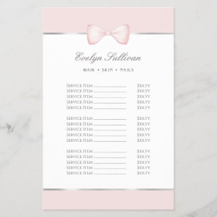 Folheto da lista de preços do arco rosa coquetel