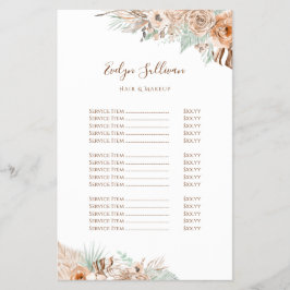 folheto da lista de preços do bege tropical e ment