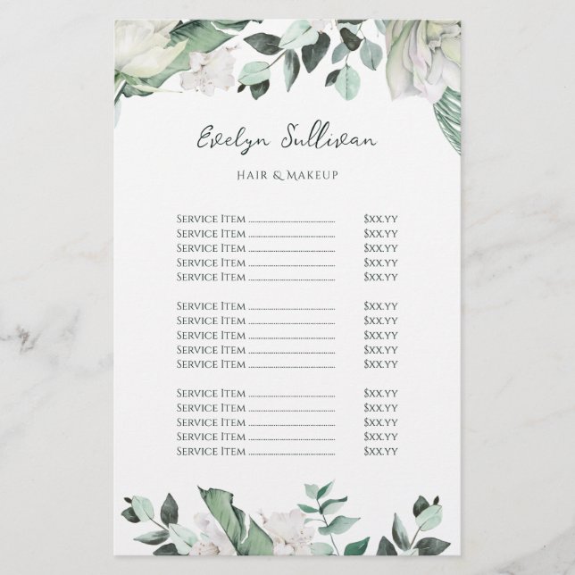 folheto da lista de preços do emerald greenery (Frente)