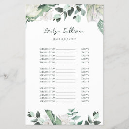 folheto da lista de preços do emerald greenery