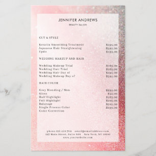 Folheto da Lista de Preços do Salão de Glitter Mod