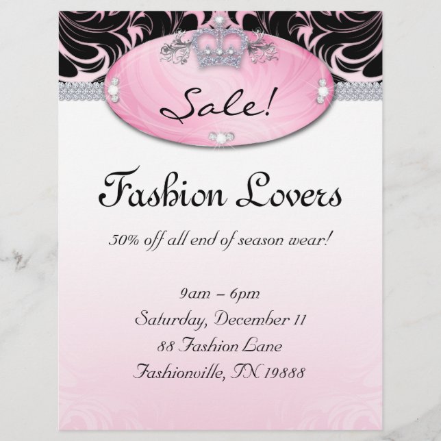 Folheto da Moda Cabelo Salão Joias Coroa Rosa (Frente)