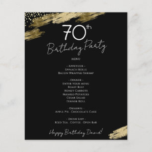 Folheto de 70 Birthday Black and Dourado Party Men