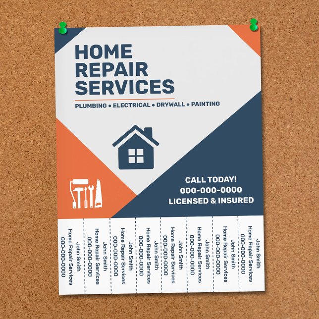 Folheto de Abas Desmontáveis para Reparos Modernos (Modern Home Repair Tear Off Strips Flyer)