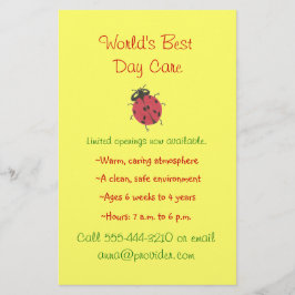 Folheto de acolhimento infantil do tema Ladybug