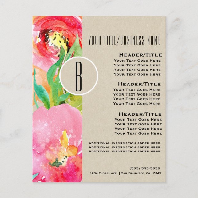 Folheto de Aquarelas Florais Coloridas Modernas (Frente)