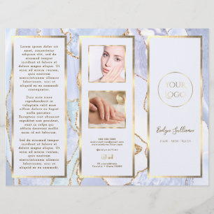 Folheto de Azul Pastel e Agato Dourado Elegante