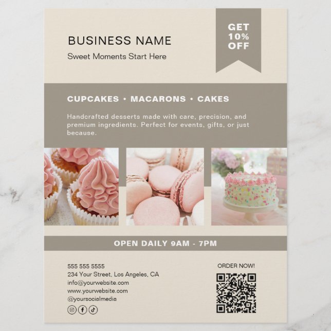 Folheto de bege QR de Fotografia Personalizada (Frente)