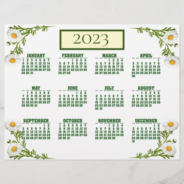 Folheto de Calendário do Elegant Cut Daisies 2023 (Frente)