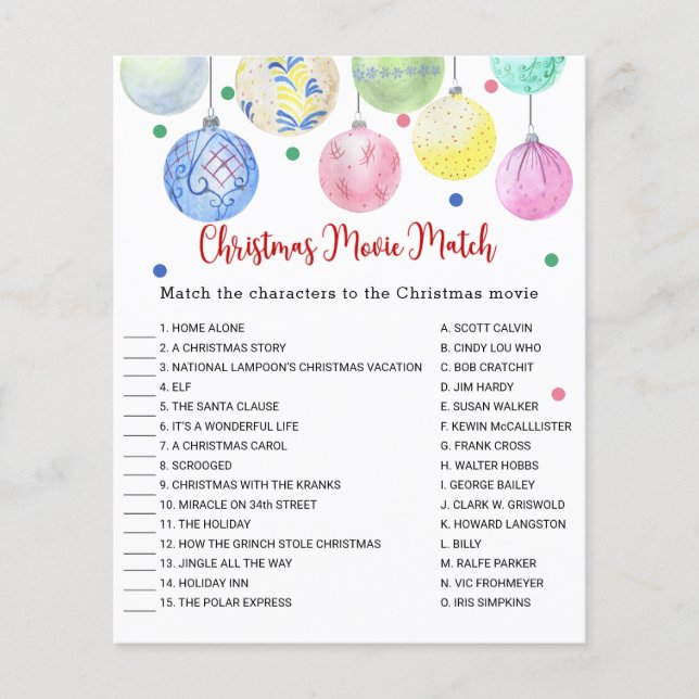 Folheto de Cartão de Jogo de Combinação de Filmes  (Frente)