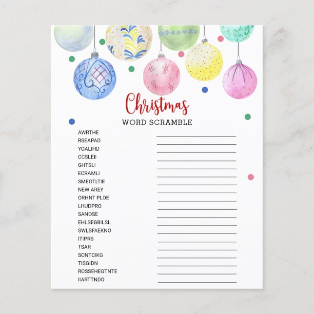 Folheto de Cartão de Jogo do Word de Natal (Frente)