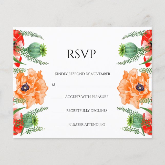 Folheto de Cartão RSVP de Casamento Floral (Frente)