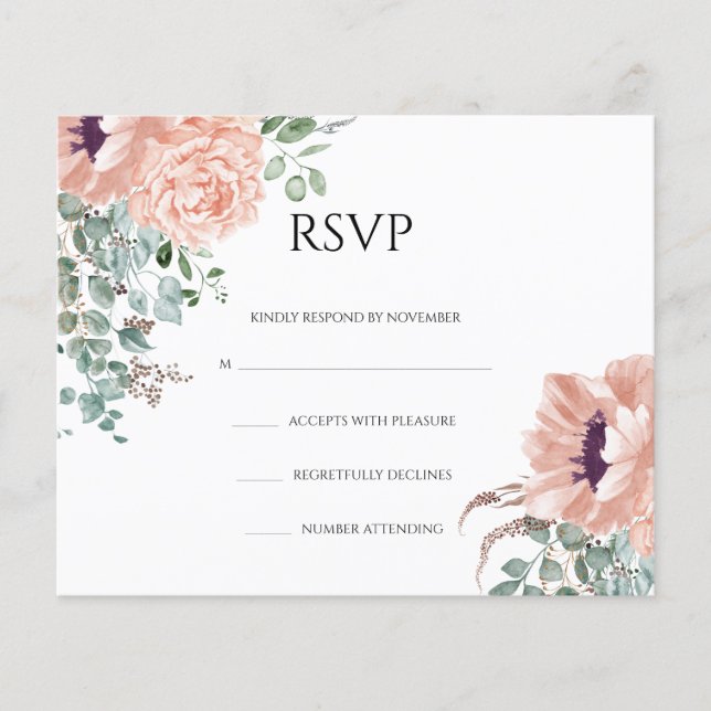 Folheto de Cartão RSVP de Casamento Floral (Frente)