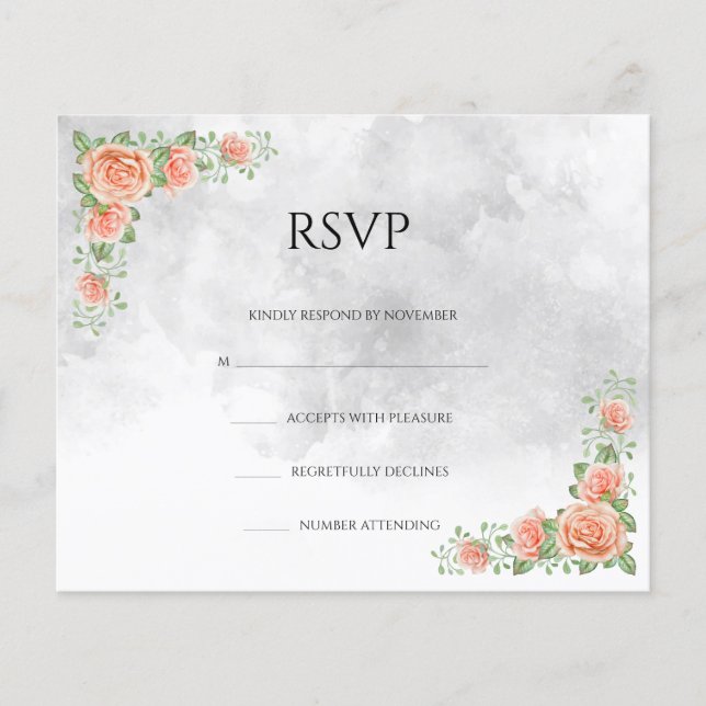 Folheto de Cartão RSVP de Casamento Floral (Frente)